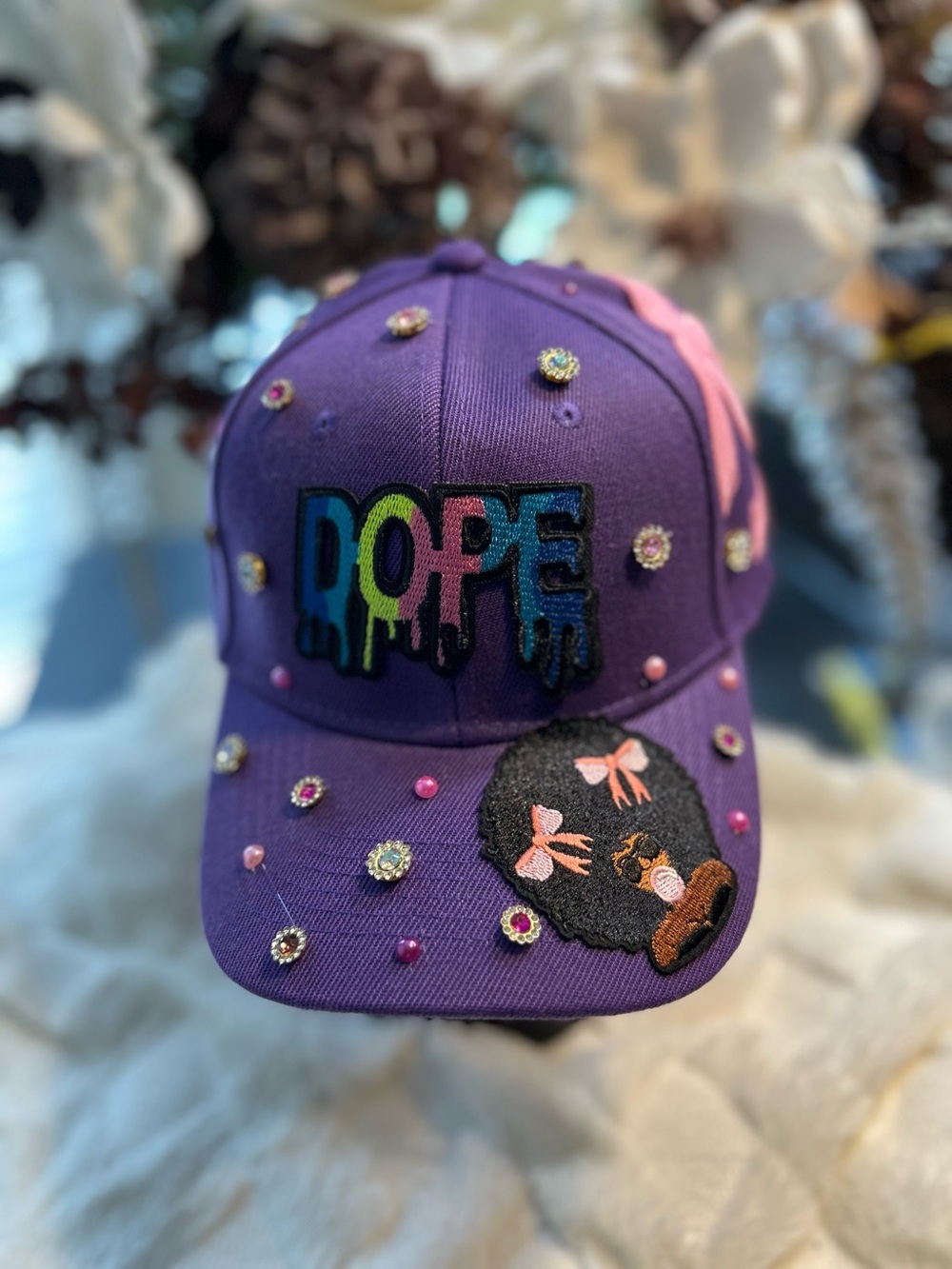 Girls Purple Embellished 'DOPE' Baseball Cap